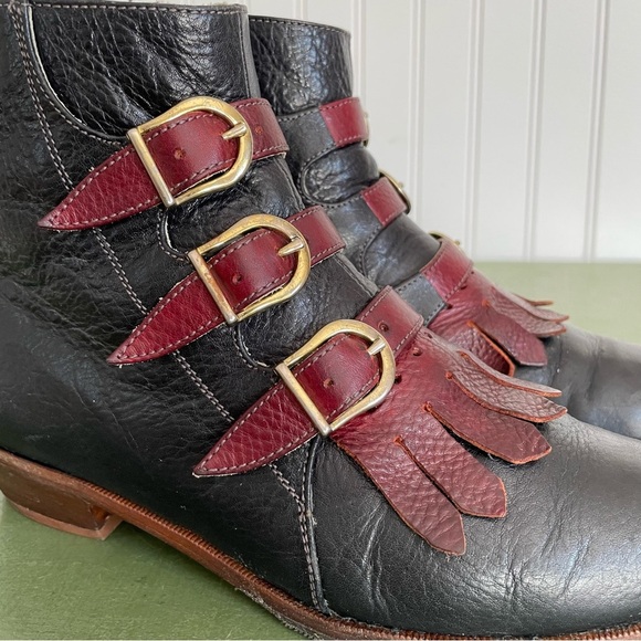 Modern Vice Classic JETT Two-Tone Kiltie Boots in Black & Red Leather *USA* - Picture 2 of 11